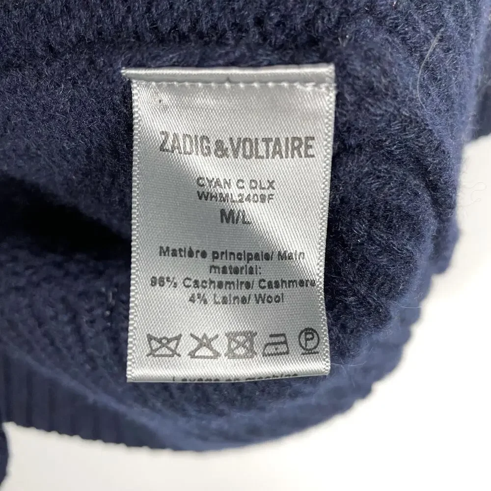 Zadig & Voltaire Cyan Cashmere Cardigan Navy Blue Open Front‎ Long Sleeve Sz M - Picture 9 of 12